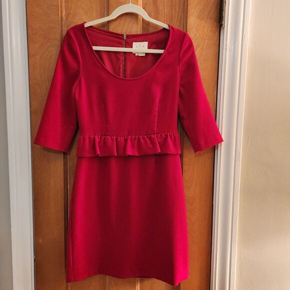 Kate Spade Deep Red "Mary" Sheath Dress with Peplum, Back Zip, Sz 6 - Picture 5 of 10